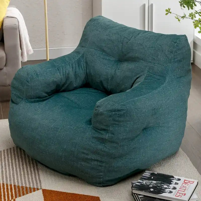 Cotton Linen Bean Bag Chair with Memory Foam Fill