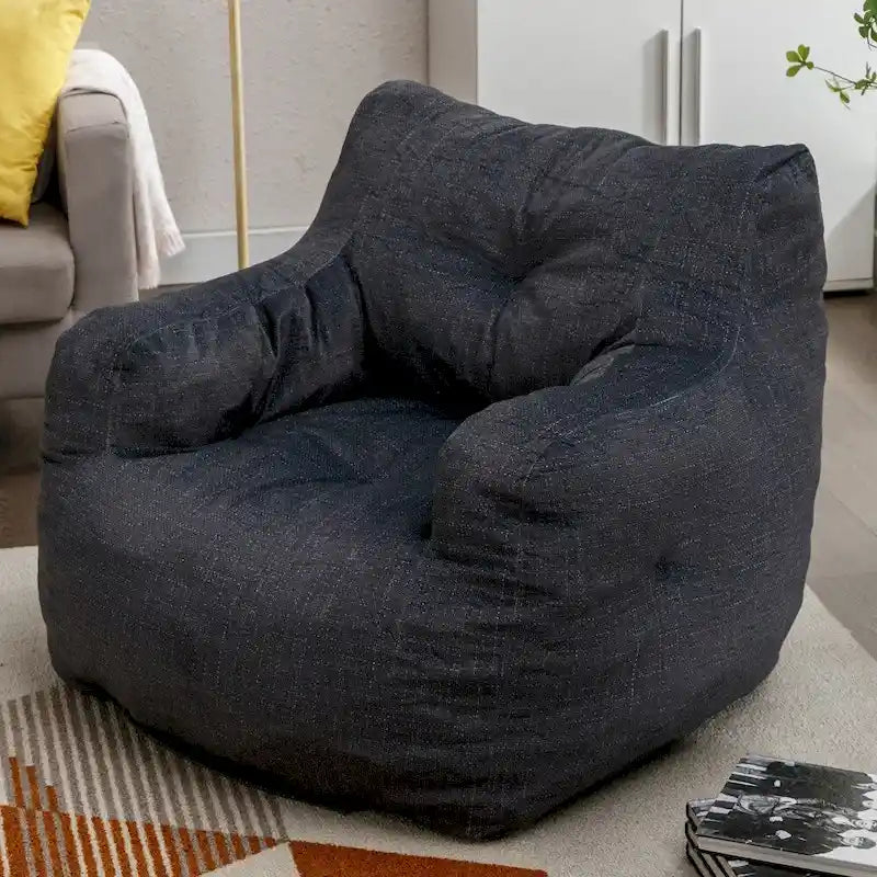 Cotton Linen Bean Bag Chair with Memory Foam Fill