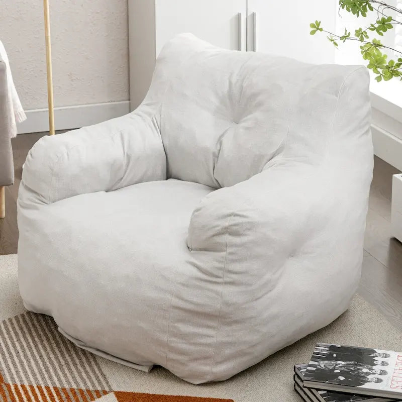 Cotton Linen Bean Bag Chair with Memory Foam Fill