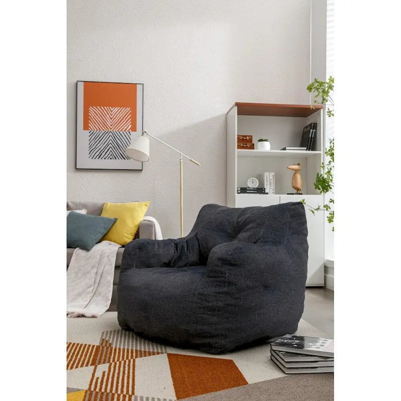 Cotton Linen Bean Bag Chair with Memory Foam Fill
