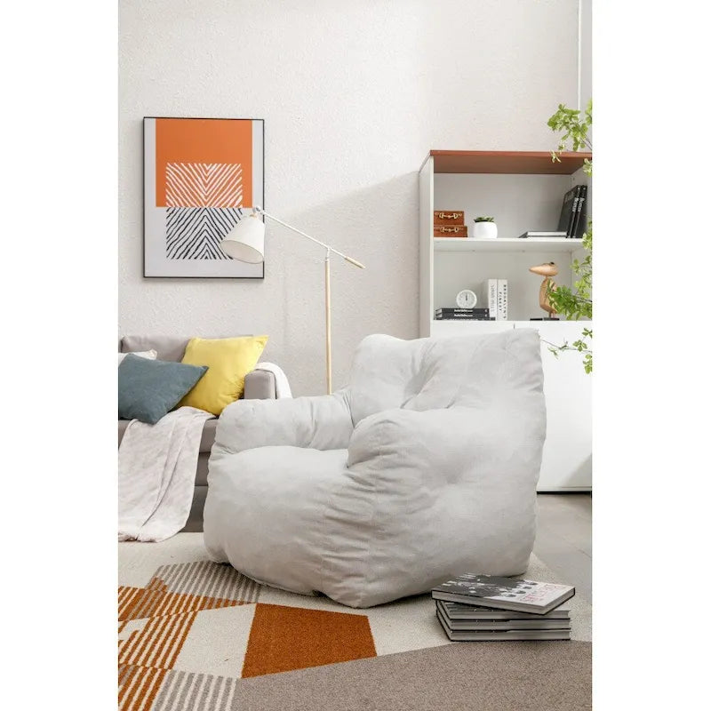 Cotton Linen Bean Bag Chair with Memory Foam Fill