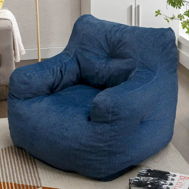 Cotton Linen Bean Bag Chair with Memory Foam Fill
