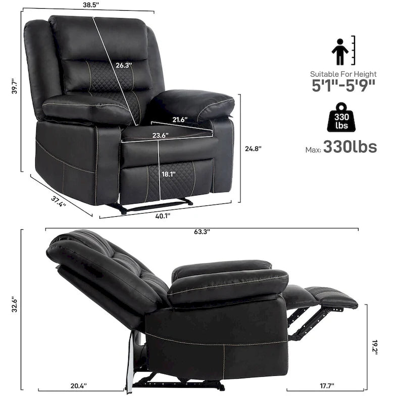 Manual Recliner Chair with 8-Point Massage & Lumbar Heat