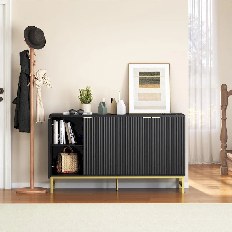 Buffet Sideboard with Wavy-Patterned Doors