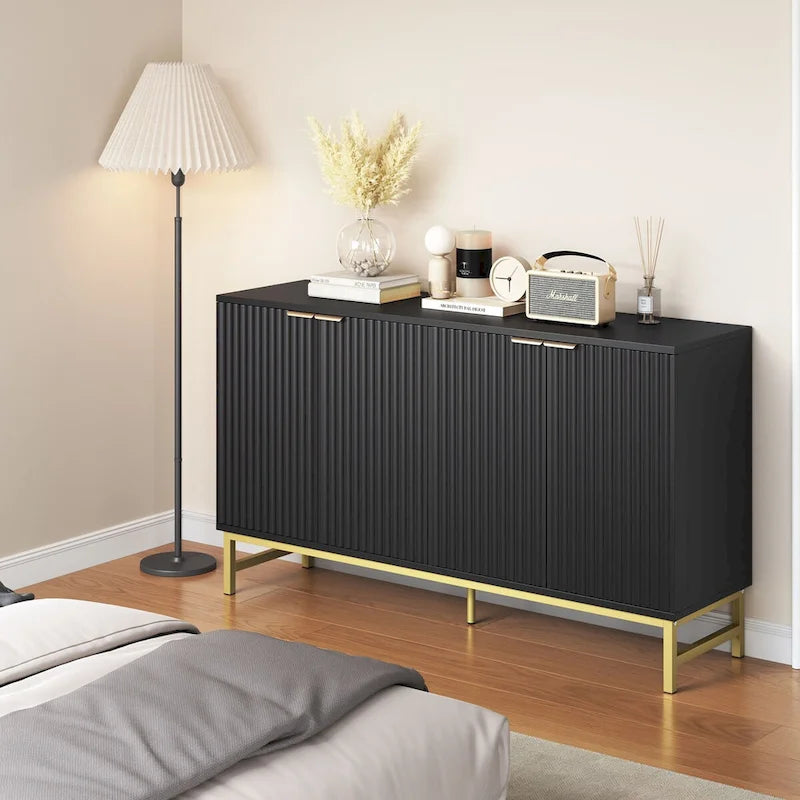Buffet Sideboard with Wavy-Patterned Doors