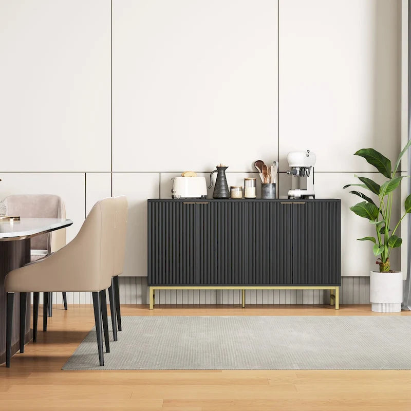 Buffet Sideboard with Wavy-Patterned Doors