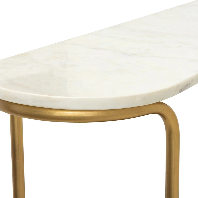 Marble Top Console Table with Gold Metal Frame and Wood Shelf - 30H x 43W x 11D