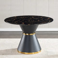 Black Marble-Print MDF Round Dining Table with Gold Accent Base