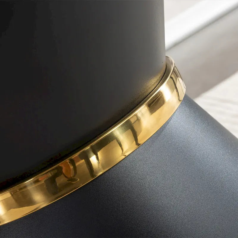 Black Marble-Print MDF Round Dining Table with Gold Accent Base