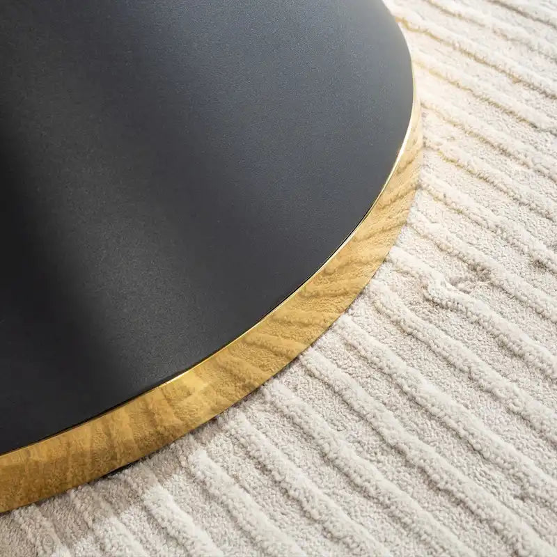 Black Marble-Print MDF Round Dining Table with Gold Accent Base