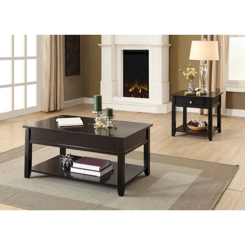 Black Wooden Coffee Table with Lift Top & Storage
