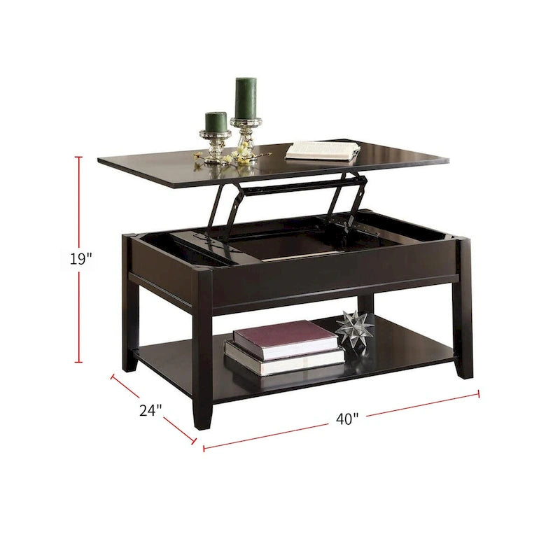Black Wooden Coffee Table with Lift Top & Storage