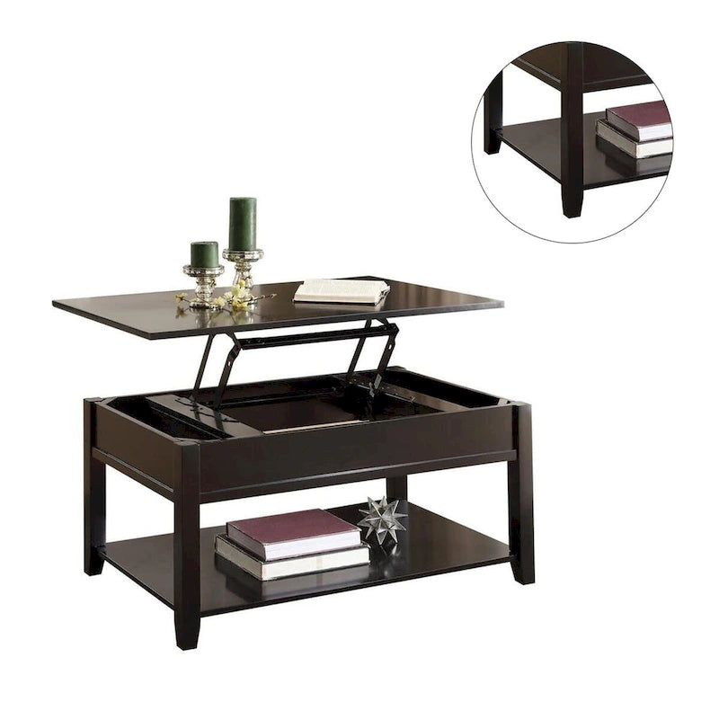 Black Wooden Coffee Table with Lift Top & Storage