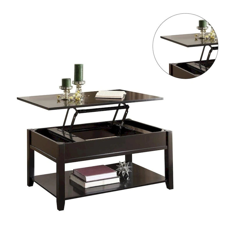 Black Wooden Coffee Table with Lift Top & Storage
