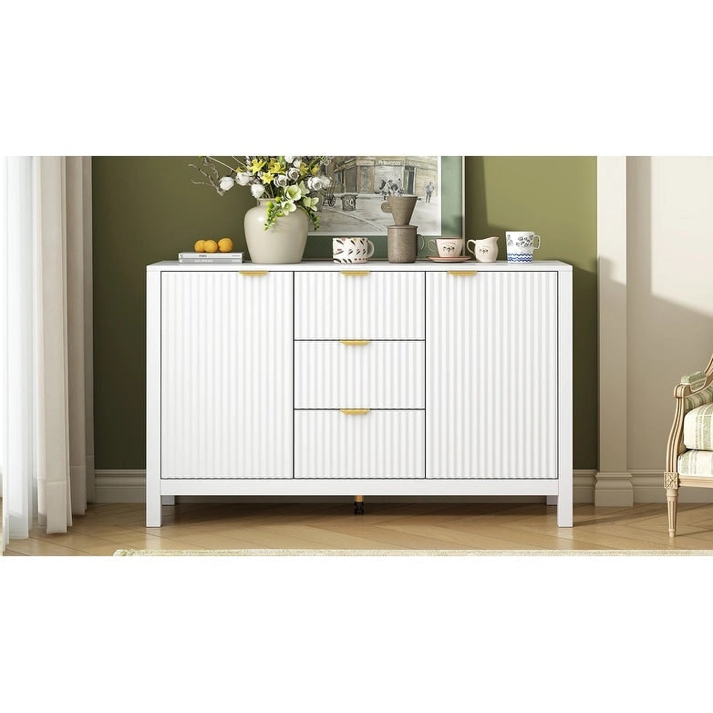 Wave-Design Entryway Console Cabinet with 3 Drawers, 2 Doors & Adjustable Shelves