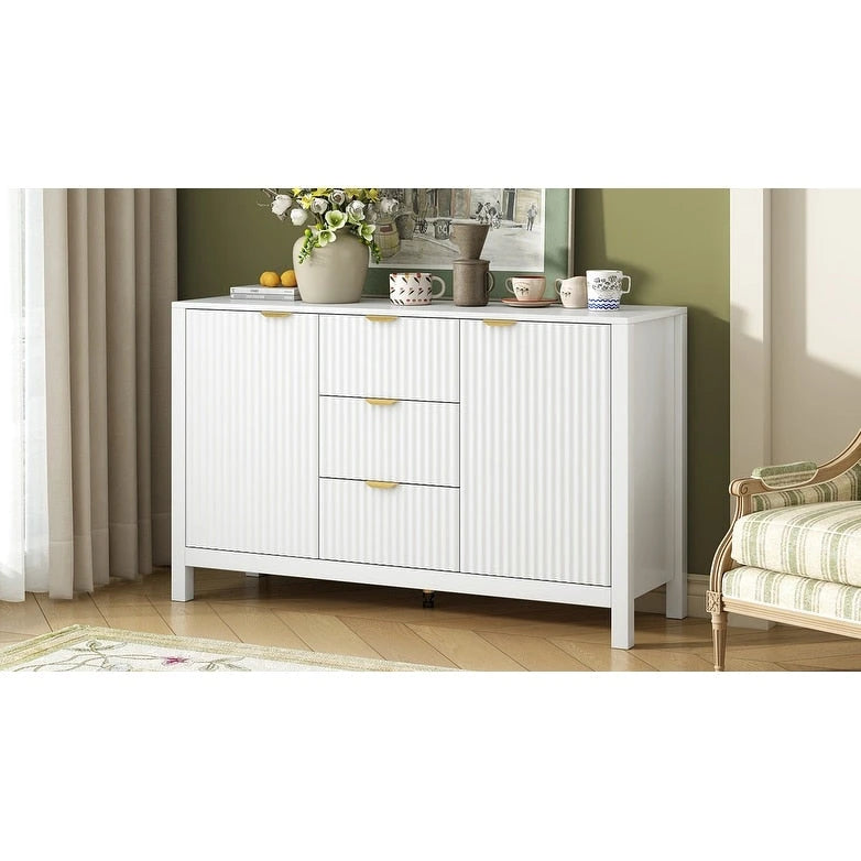 Wave-Design Entryway Console Cabinet with 3 Drawers, 2 Doors & Adjustable Shelves