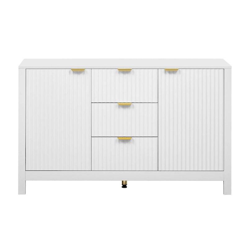 Wave-Design Entryway Console Cabinet with 3 Drawers, 2 Doors & Adjustable Shelves