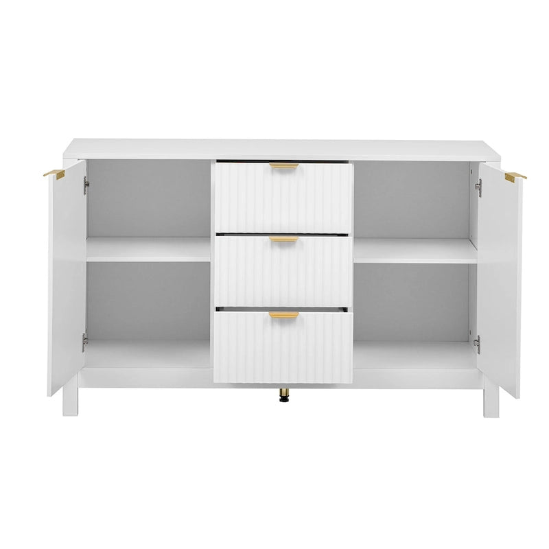 Wave-Design Entryway Console Cabinet with 3 Drawers, 2 Doors & Adjustable Shelves