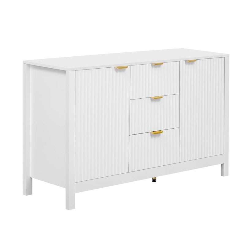 Wave-Design Entryway Console Cabinet with 3 Drawers, 2 Doors & Adjustable Shelves