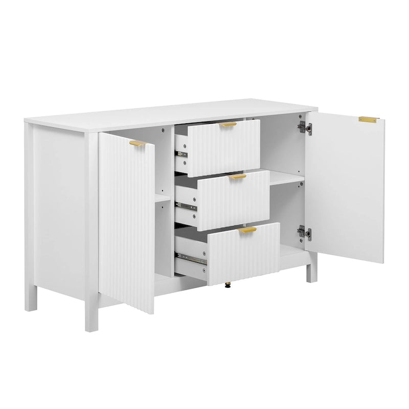 Wave-Design Entryway Console Cabinet with 3 Drawers, 2 Doors & Adjustable Shelves