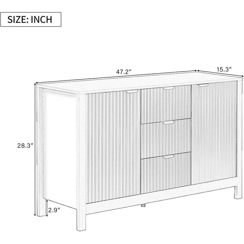 Wave-Design Entryway Console Cabinet with 3 Drawers, 2 Doors & Adjustable Shelves