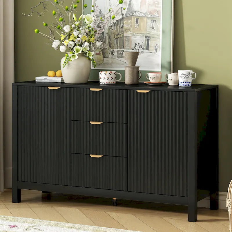 Wave-Design Entryway Console Cabinet with 3 Drawers, 2 Doors & Adjustable Shelves