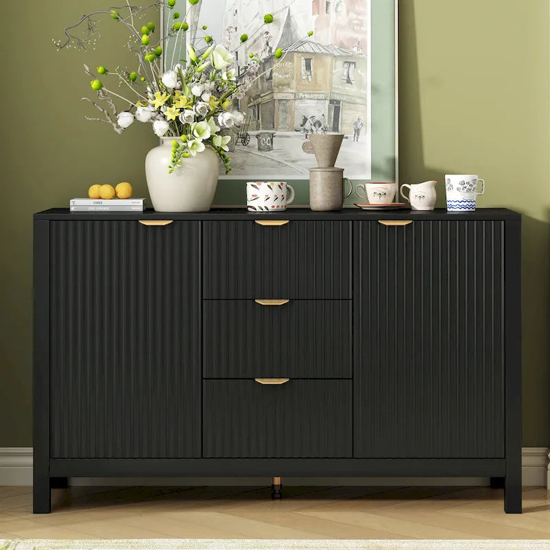 Wave-Design Entryway Console Cabinet with 3 Drawers, 2 Doors & Adjustable Shelves