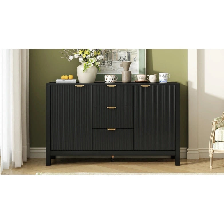 Wave-Design Entryway Console Cabinet with 3 Drawers, 2 Doors & Adjustable Shelves