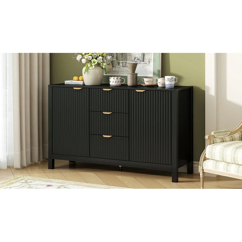 Wave-Design Entryway Console Cabinet with 3 Drawers, 2 Doors & Adjustable Shelves