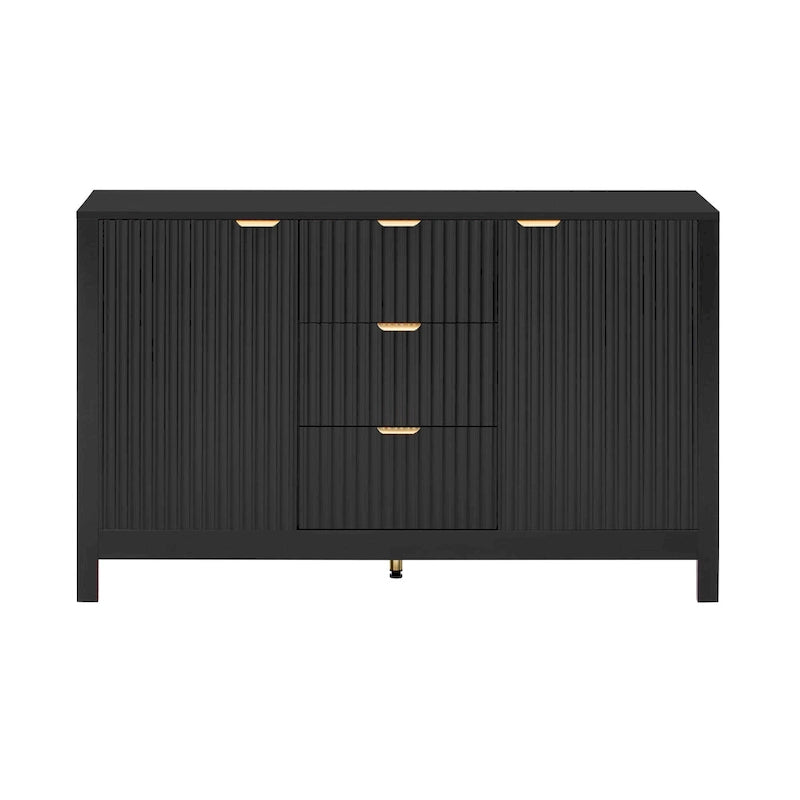 Wave-Design Entryway Console Cabinet with 3 Drawers, 2 Doors & Adjustable Shelves