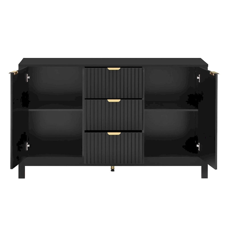 Wave-Design Entryway Console Cabinet with 3 Drawers, 2 Doors & Adjustable Shelves