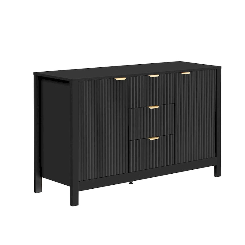 Wave-Design Entryway Console Cabinet with 3 Drawers, 2 Doors & Adjustable Shelves
