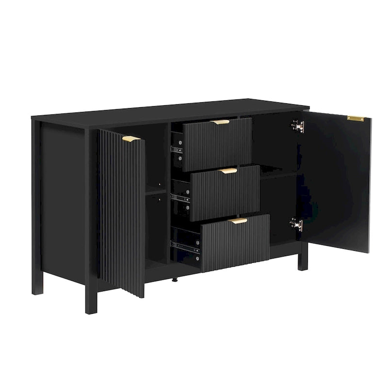Wave-Design Entryway Console Cabinet with 3 Drawers, 2 Doors & Adjustable Shelves