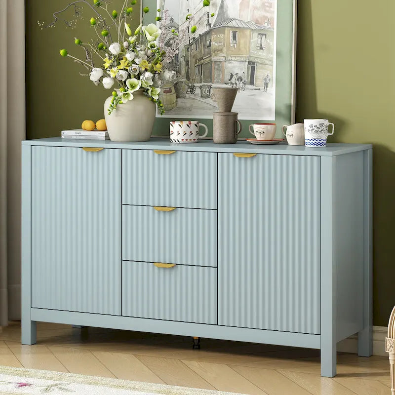 Wave-Design Entryway Console Cabinet with 3 Drawers, 2 Doors & Adjustable Shelves