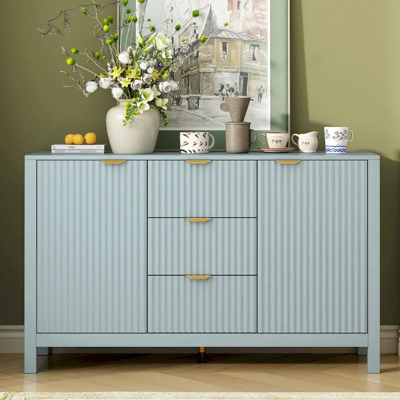 Wave-Design Entryway Console Cabinet with 3 Drawers, 2 Doors & Adjustable Shelves
