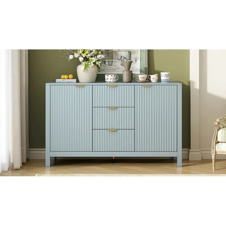 Wave-Design Entryway Console Cabinet with 3 Drawers, 2 Doors & Adjustable Shelves