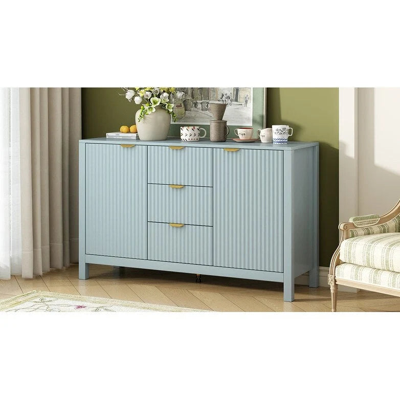 Wave-Design Entryway Console Cabinet with 3 Drawers, 2 Doors & Adjustable Shelves