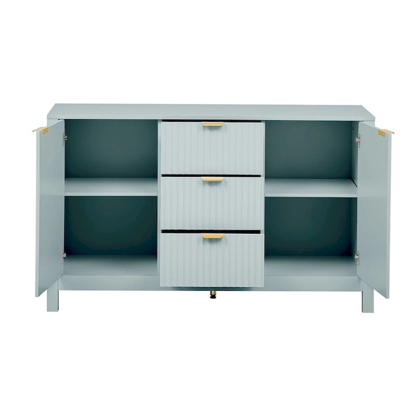 Wave-Design Entryway Console Cabinet with 3 Drawers, 2 Doors & Adjustable Shelves