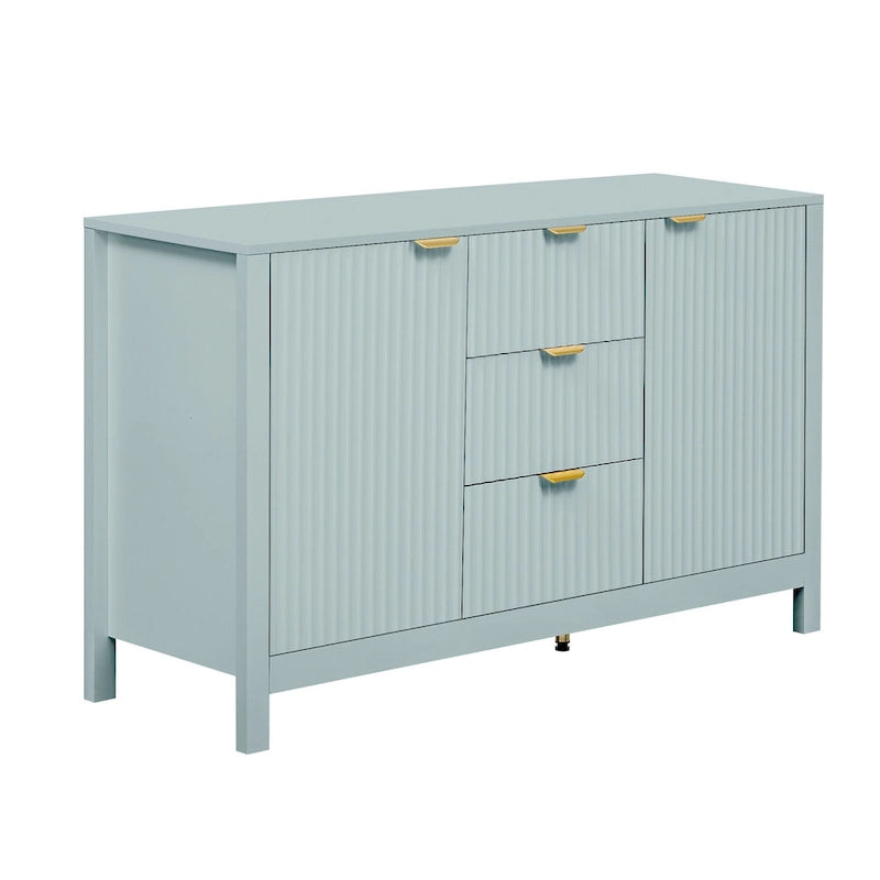 Wave-Design Entryway Console Cabinet with 3 Drawers, 2 Doors & Adjustable Shelves