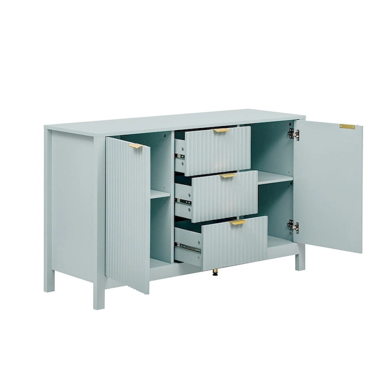 Wave-Design Entryway Console Cabinet with 3 Drawers, 2 Doors & Adjustable Shelves