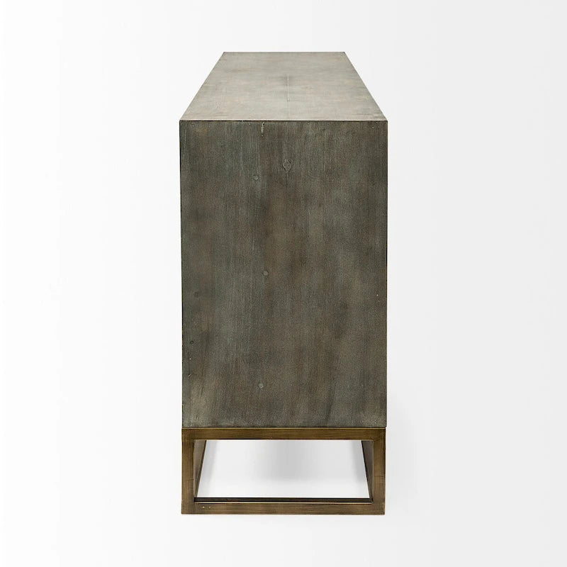 Gray Fir Veneer 9-Drawer Sideboard with Gold Metal Frame