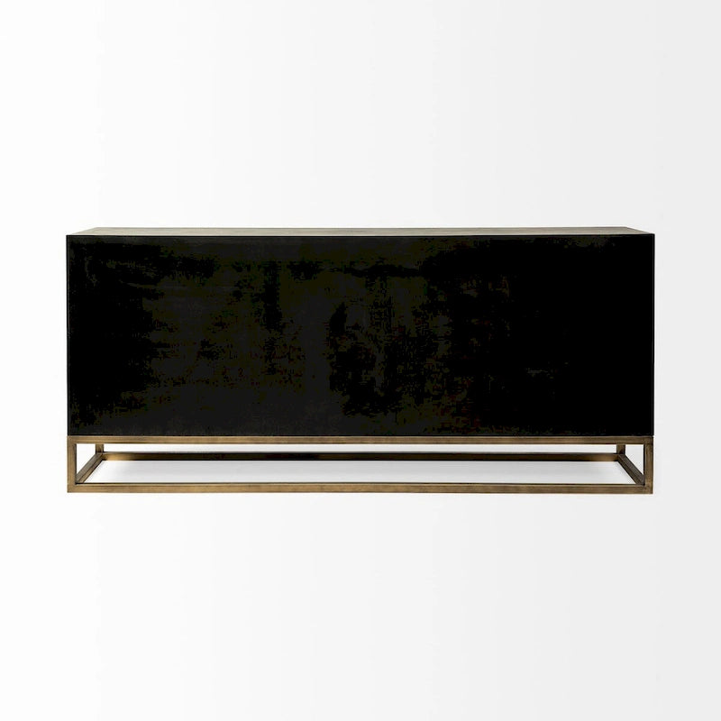 Gray Fir Veneer 9-Drawer Sideboard with Gold Metal Frame