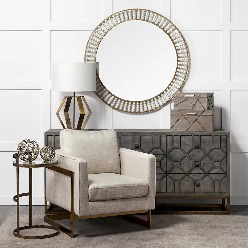Gray Fir Veneer 9-Drawer Sideboard with Gold Metal Frame