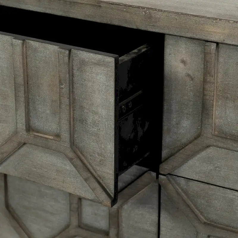 Gray Fir Veneer 9-Drawer Sideboard with Gold Metal Frame