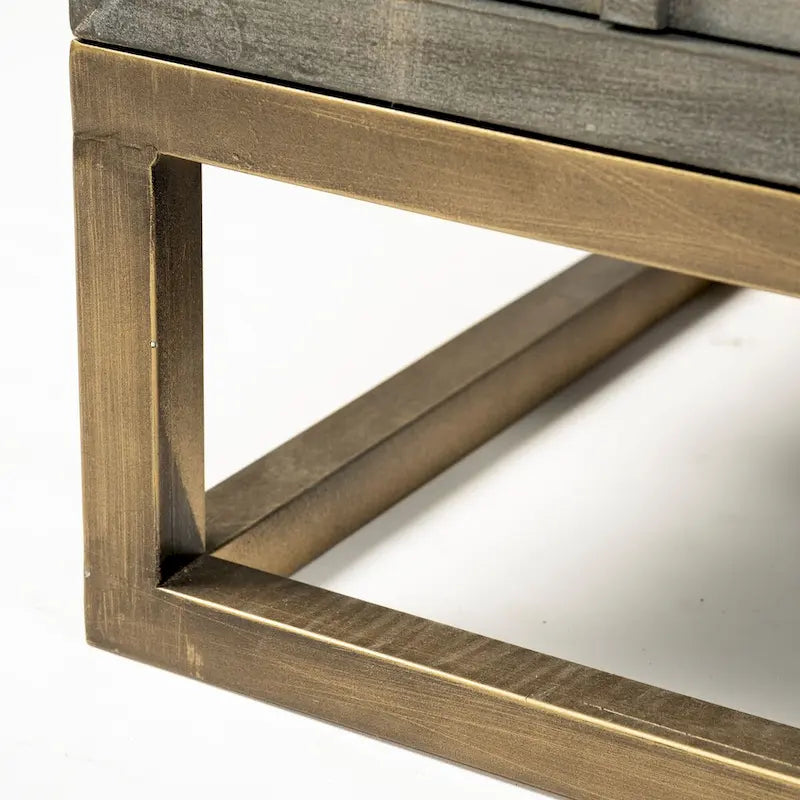 Gray Fir Veneer 9-Drawer Sideboard with Gold Metal Frame