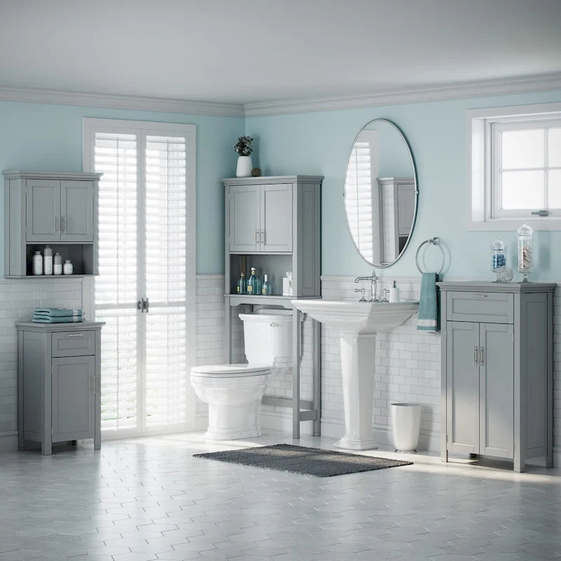 Over-the-Toilet Bathroom Spacesaver Cabinet with Adjustable Shelf - Gray
