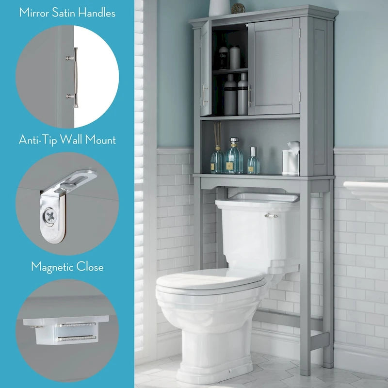 Over-the-Toilet Bathroom Spacesaver Cabinet with Adjustable Shelf - Gray