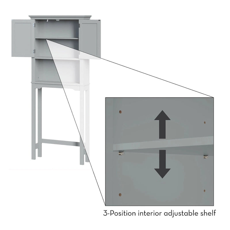 Over-the-Toilet Bathroom Spacesaver Cabinet with Adjustable Shelf - Gray