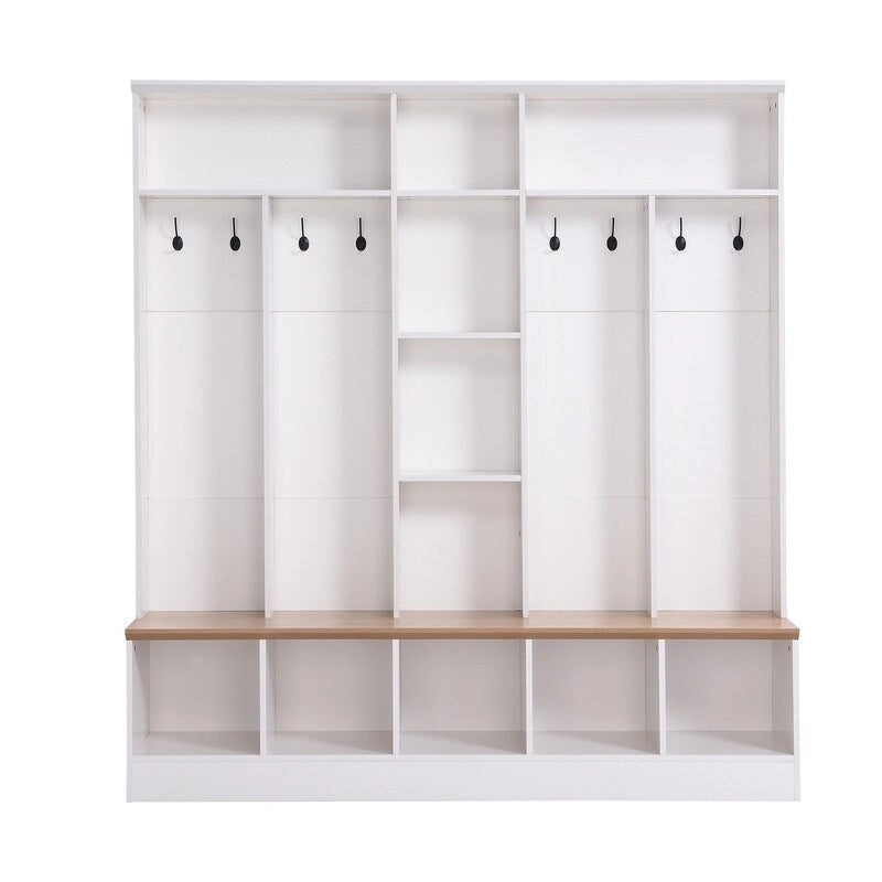 66.9" Hall Tree with Storage Bench, Cube Storage & 8 Hooks