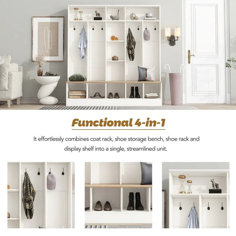 66.9" Hall Tree with Storage Bench, Cube Storage & 8 Hooks